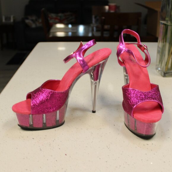 Pleaser Sparkle Pink Extreme Stiletto Platforms Size 13 - Picture 5 of 9